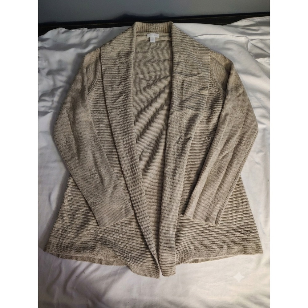 J. Jill Tan Oatmeal Ribbed Open Front Shawl Collar Cardigan Sweater Small